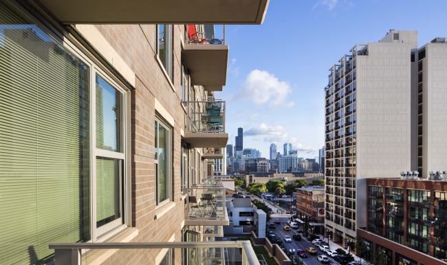 a view of a city from a balcony