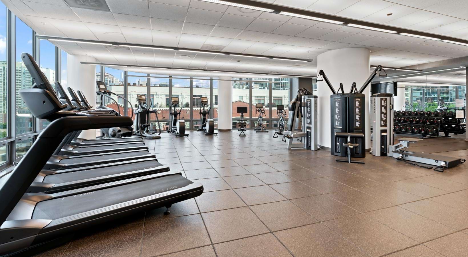 a gym with exercise equipment