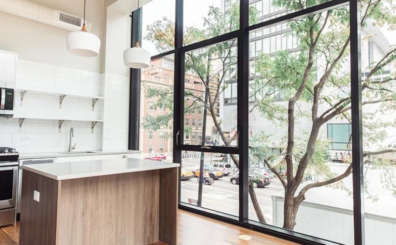 kitchen with large windows