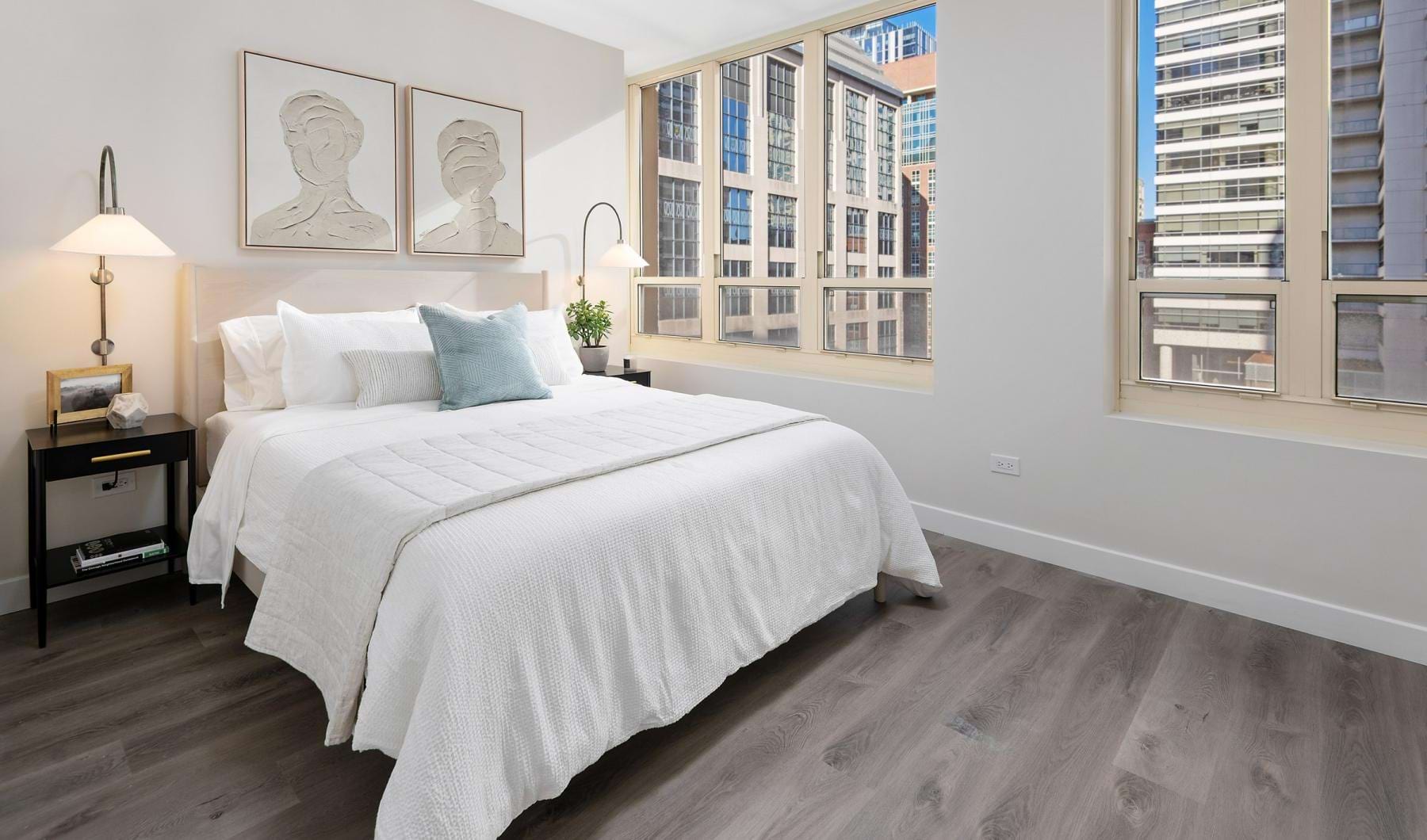 a bedroom with a large bed