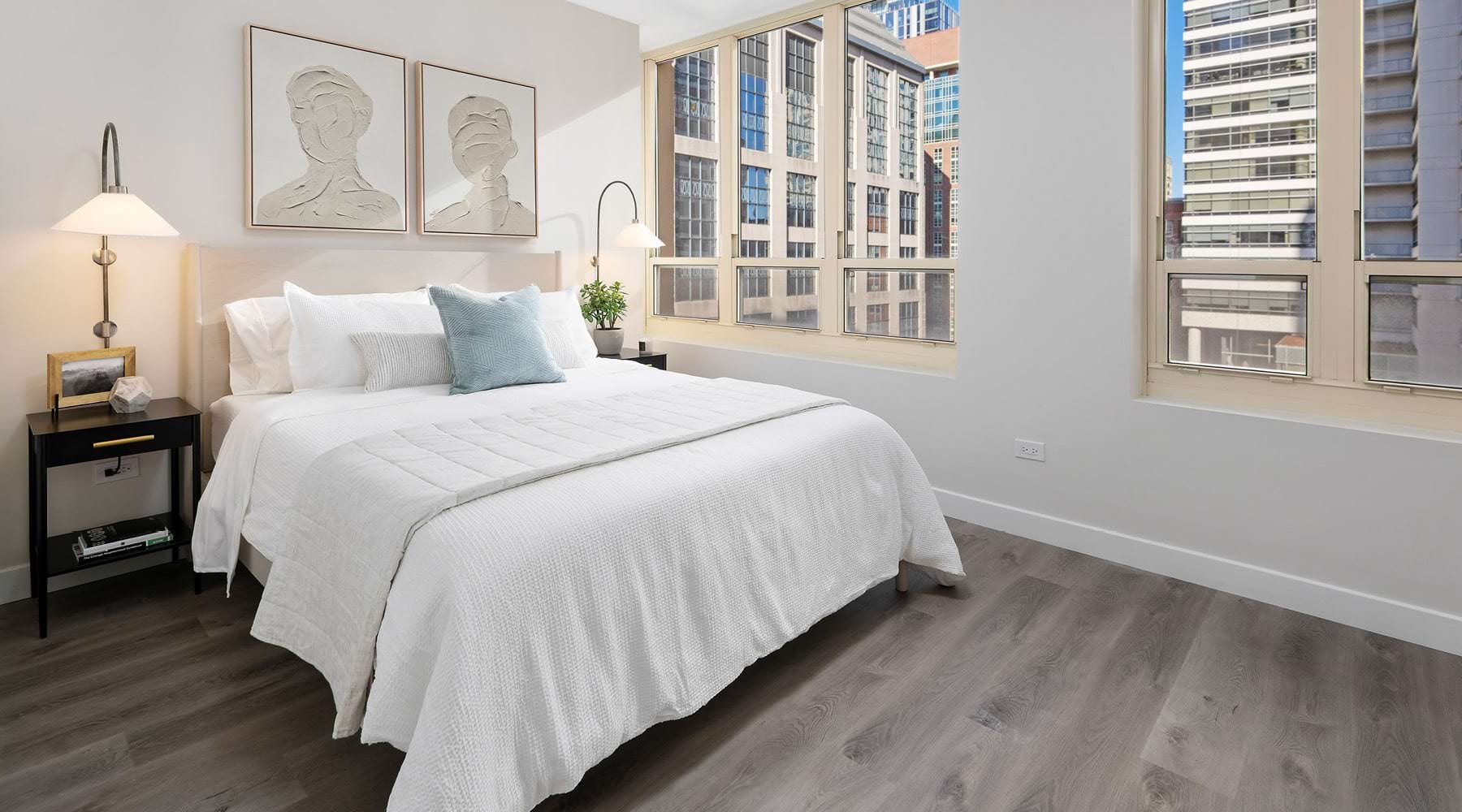 a bedroom with a large bed