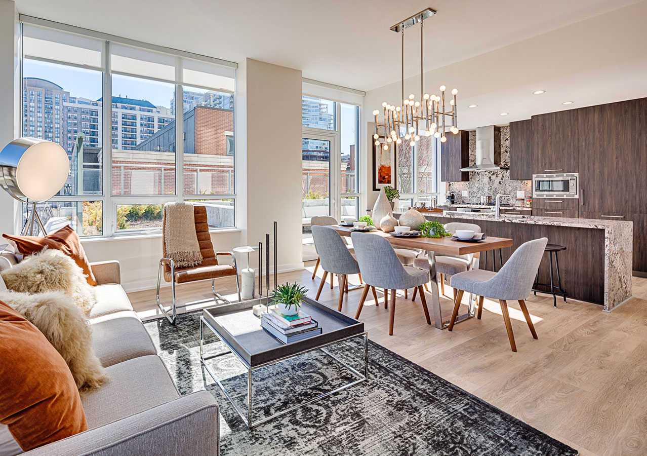 Contemporary living spaces have condo-level finishes throughout, The Hudson Chicago