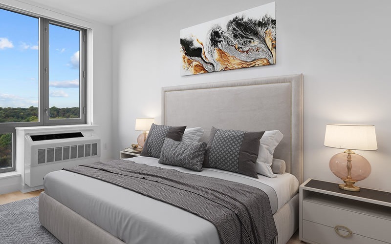 bedroom with bright windows