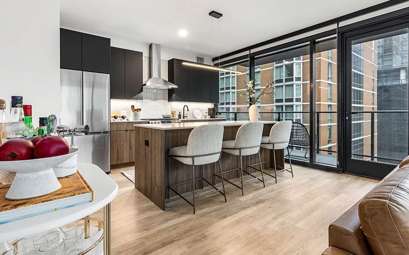kitchen with large island and seating