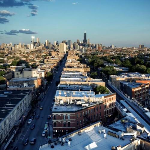 elevated shot of the city