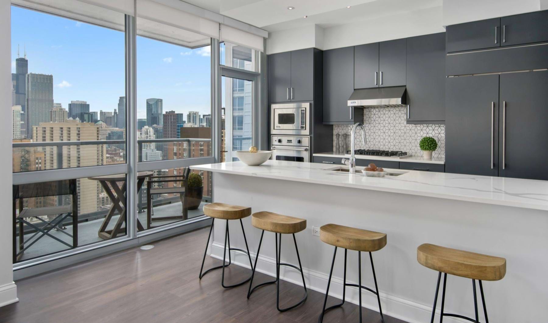private balcony right outside kitchen area