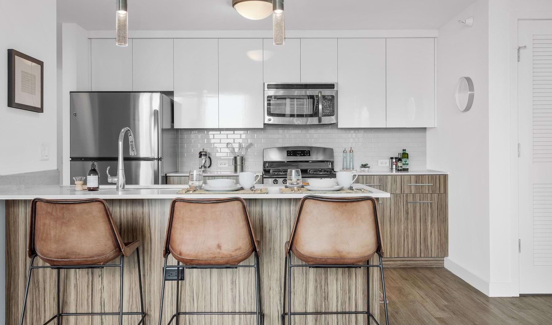kitchen serving counter with seating