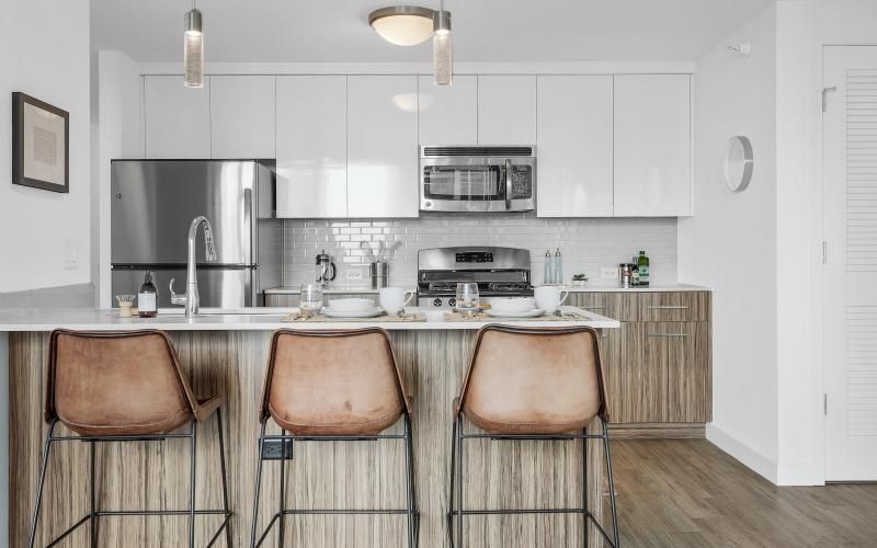 kitchen serving counter with seating
